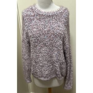 Women's Chelsea & Theodore Textured Popcorn Knit Long Sleeve Sweater Pink-Large